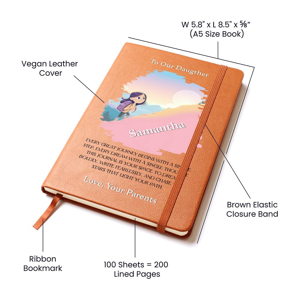 Girl's Graphic Leather Journal, Personalized Vegan Notebook, Unique Gift for Her, Inspirational Writing Journal, Custom Keepsake Book