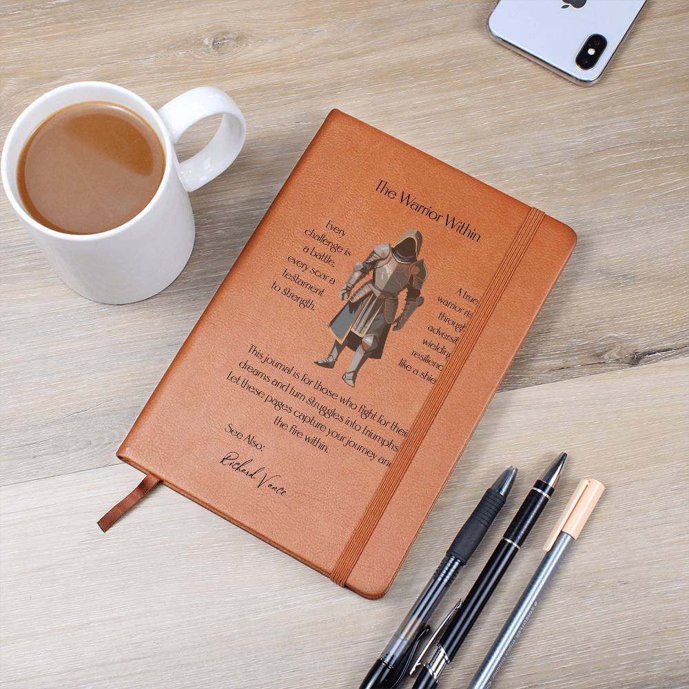 Vegan Leather Journal for Men, Warrior Graphic Notebook, Motivational Journal Gift, Unique Personal Diary, Inspiring Gift for Him