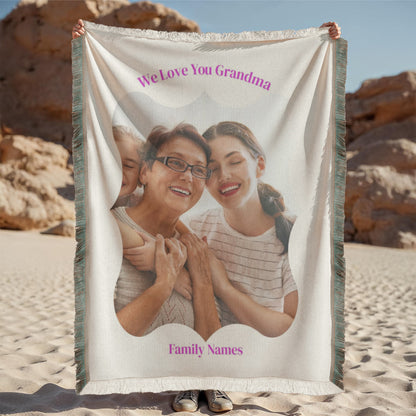 Personalized Woven Blanket, Custom Photo Keepsake, Gift for Grandma, Memory Blanket, Family Photo Throw, Unique Home Decor, Gift Idea