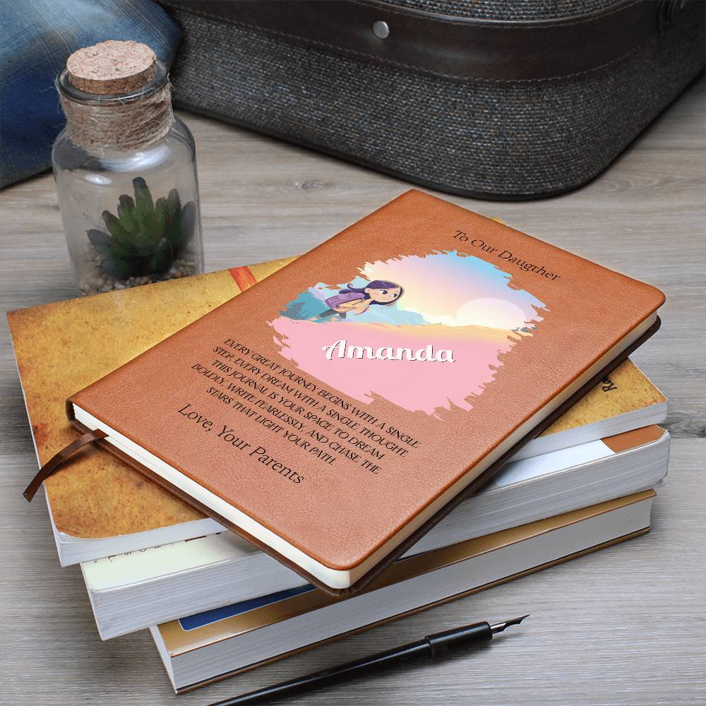 Personalized Girl's Leather Journal, Gift for Her, Inspirational Notebook, Custom Vegan Leather Diary, Sentimental Gift Idea, Keepsake Notebook