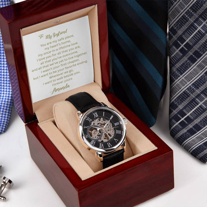 A Gift as Strong, Handsome, and Steady as He Is - Your Boyfriend | Men's Openwork Watch, Luxury Skeleton | Genuine Black | Gift for Boyfriend