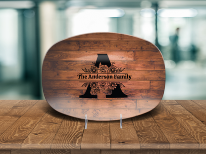 Personalized Family Serving Platter, Custom Monogram Kitchenware, Unbreakable Polymer Dish, Microwave Dishwasher Safe, Elegant Housewarming Gift