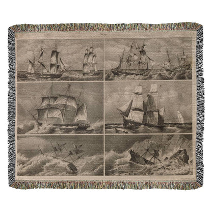 ANTIQUE Tapestry Navy Print – Vintage Wall Art – Original Heck Illustration Heirloom Photo Woven Blanket (Landscape)