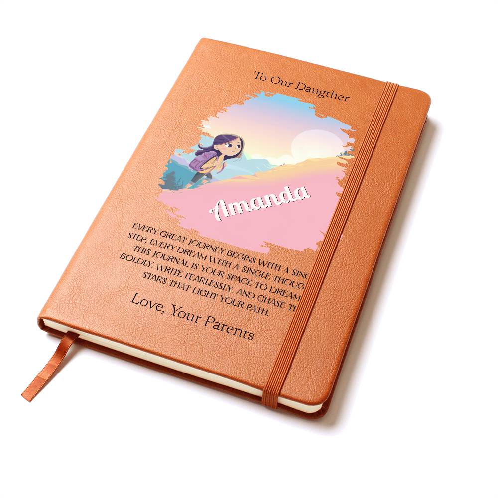 Personalized Girl's Leather Journal, Gift for Her, Inspirational Notebook, Custom Vegan Leather Diary, Sentimental Gift Idea, Keepsake Notebook