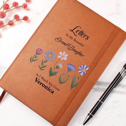 Personalized Leather Journal, Letters to Granddaughter, Vegan Notebook, Gift for Granddaughter, Custom Floral Design, Sentimental Gift