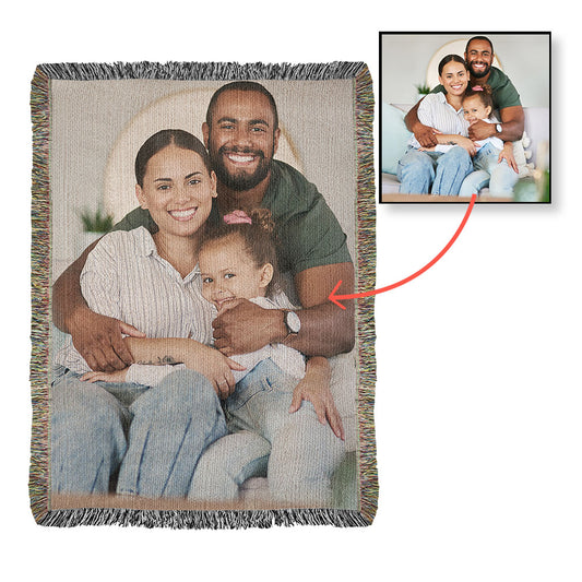 Custom Woven Blanket, Personalized Picture Throw, Cotton Woven Gift, Custom Portrait Blanket, Anniversary Gift Throw, Family Keepsake