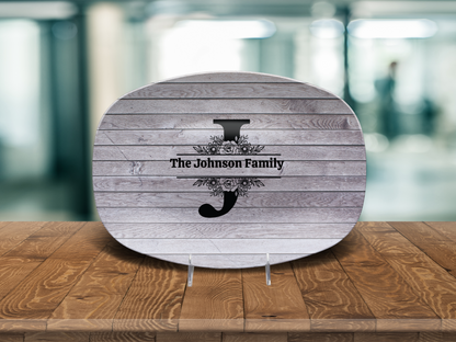 Personalized Family Name Oval Platter, Custom Dinnerware, Rustic Wood Design, Unique Wedding Gift, Unbreakable Serving Tray, Kitchen Decor