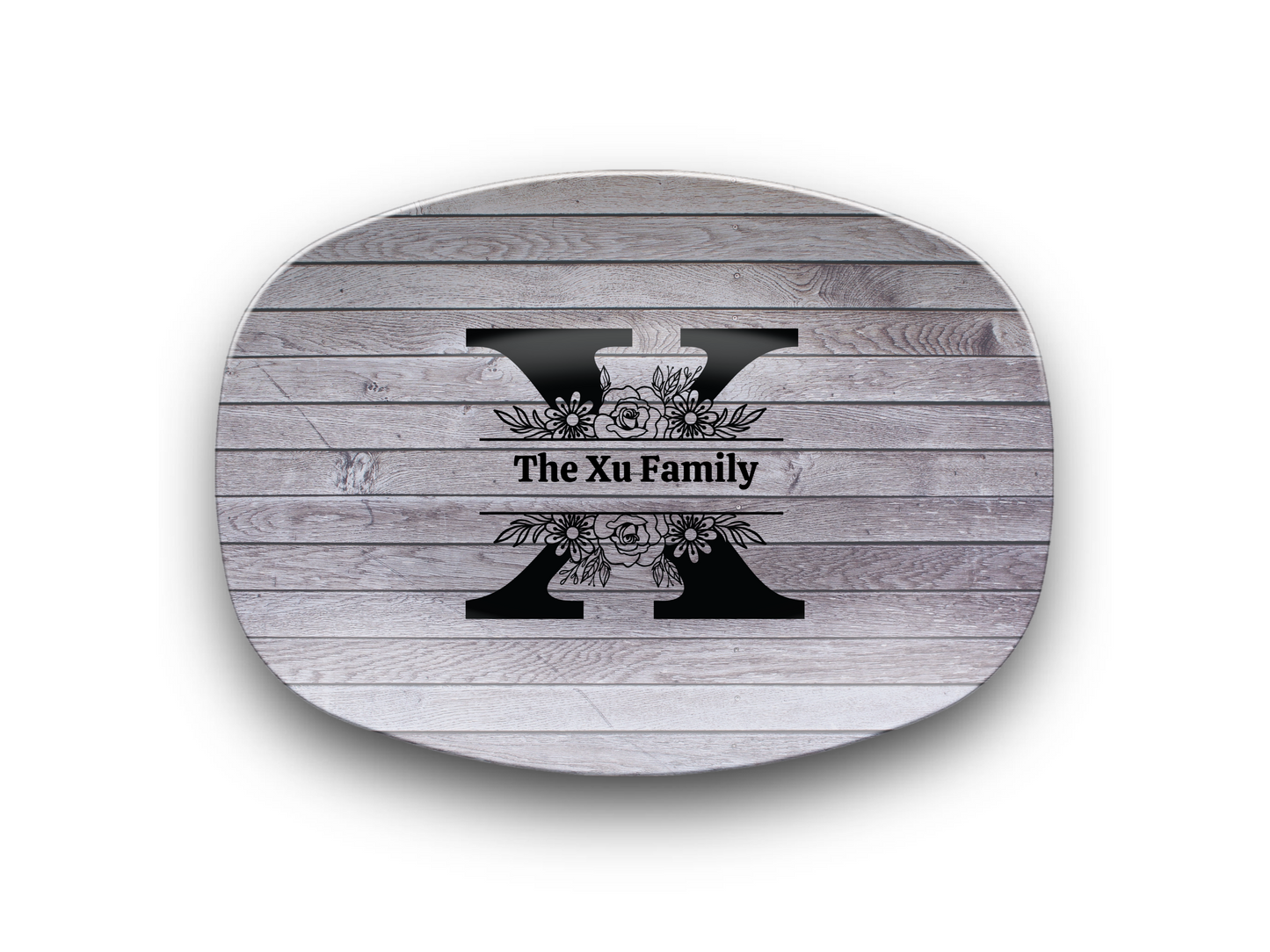 Personalized Family Name Oval Platter, Custom Dinnerware, Rustic Wood Design, Unique Wedding Gift, Unbreakable Serving Tray, Kitchen Decor