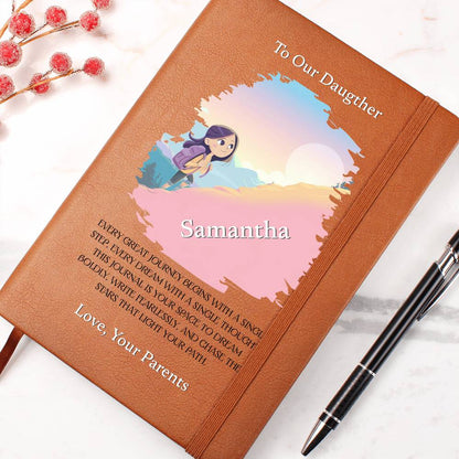 Girl's Graphic Leather Journal, Personalized Vegan Notebook, Unique Gift for Her, Inspirational Writing Journal, Custom Keepsake Book