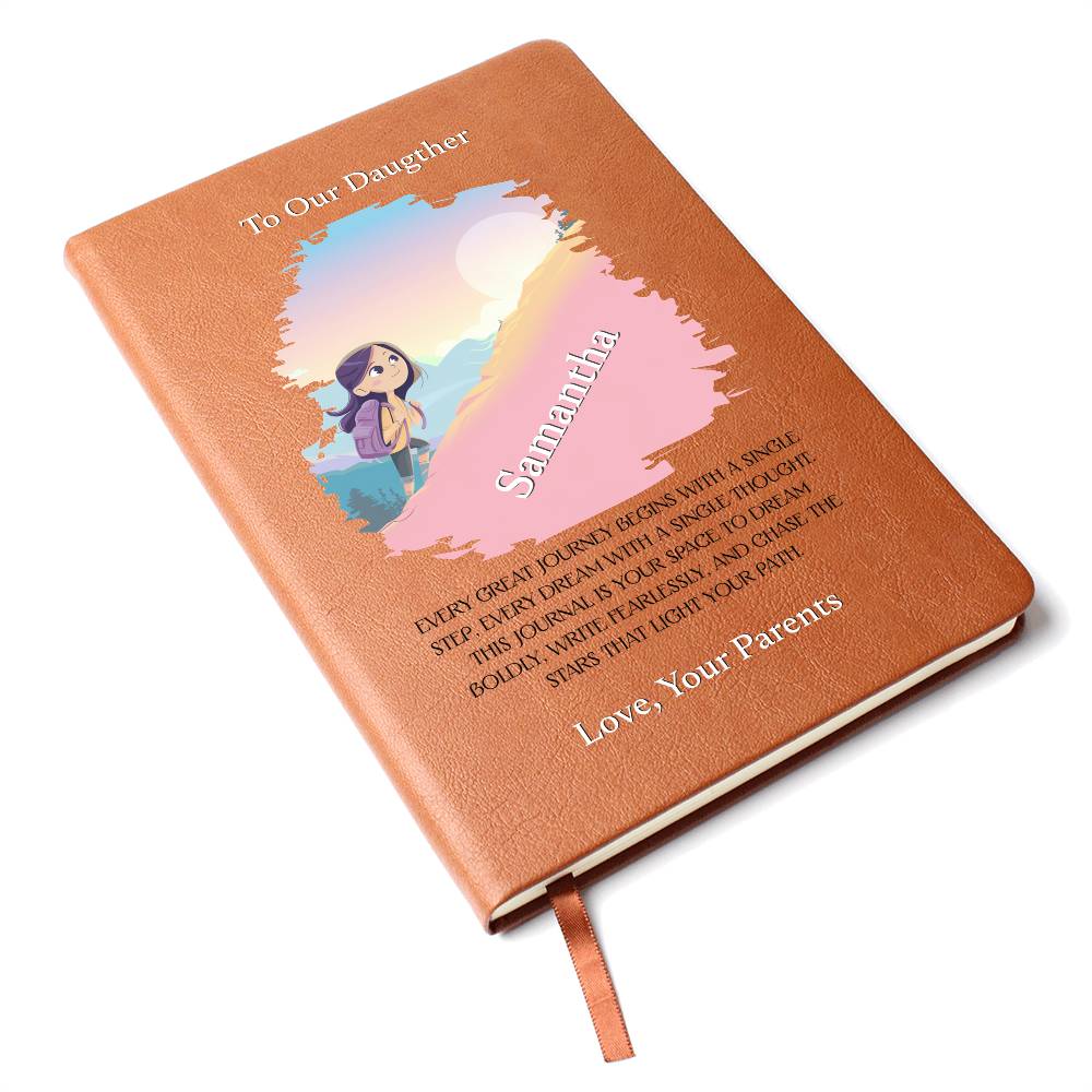 Girl's Graphic Leather Journal, Personalized Vegan Notebook, Unique Gift for Her, Inspirational Writing Journal, Custom Keepsake Book