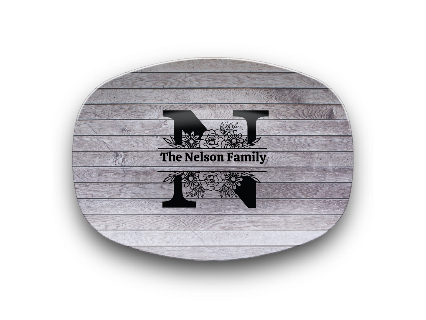 Personalized Family Name Oval Platter, Custom Dinnerware, Rustic Wood Design, Unique Wedding Gift, Unbreakable Serving Tray, Kitchen Decor