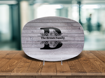 Personalized Family Name Oval Platter, Custom Dinnerware, Rustic Wood Design, Unique Wedding Gift, Unbreakable Serving Tray, Kitchen Decor