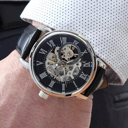 A Bold Timepiece for the Man Who Has Your Heart | Men's Openwork Watch, Luxury Skeleton | Genuine Black | Gift for Soulmate