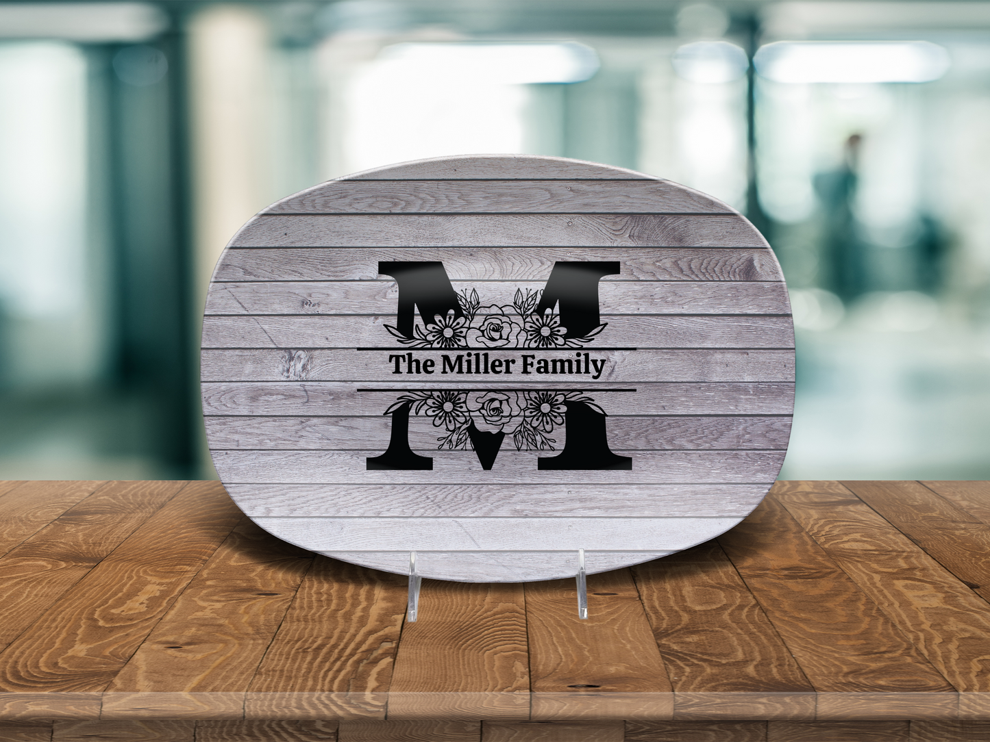 Personalized Family Name Oval Platter, Custom Dinnerware, Rustic Wood Design, Unique Wedding Gift, Unbreakable Serving Tray, Kitchen Decor