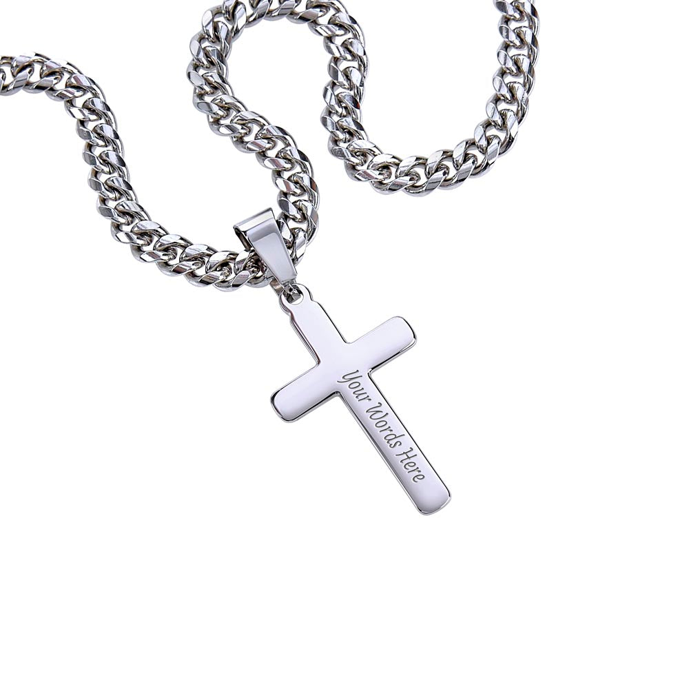 To My Man - Personalized - Cuban Chain with Artisan Cross Necklace