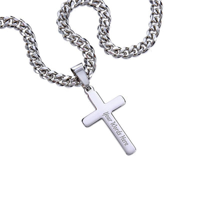 To My Man - Personalized - Cuban Chain with Artisan Cross Necklace