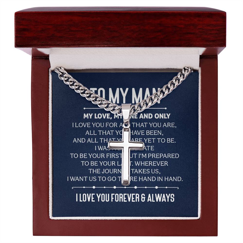 To My Man - Personalized - Cuban Chain with Artisan Cross Necklace
