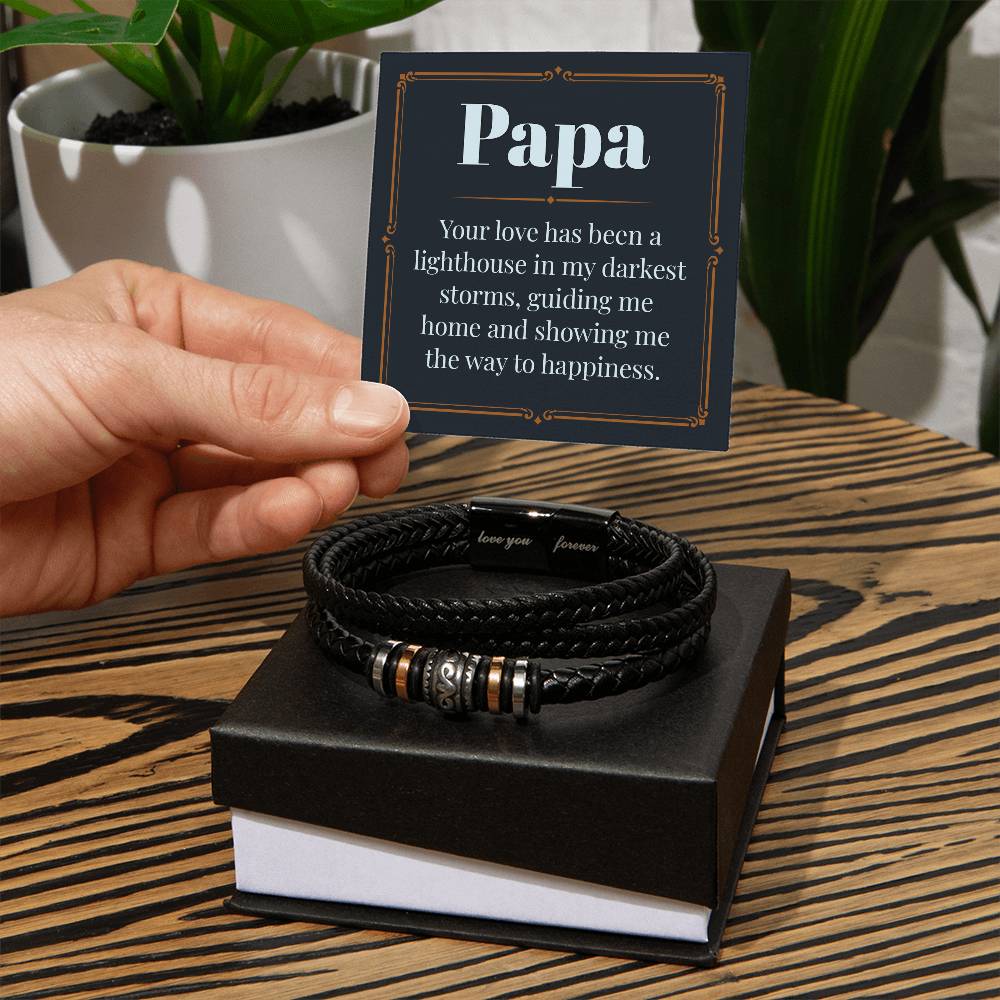 Papa - Lighthouse - Men's Leather Love You Forever Bracelet