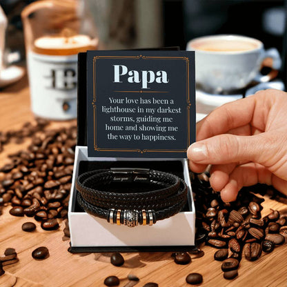 Papa - Lighthouse - Men's Leather Love You Forever Bracelet