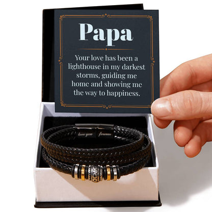 Papa - Lighthouse - Men's Leather Love You Forever Bracelet