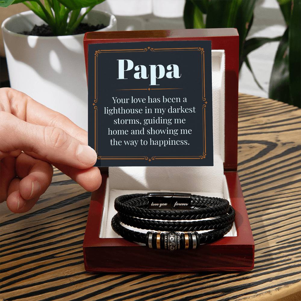 Papa - Lighthouse - Men's Leather Love You Forever Bracelet