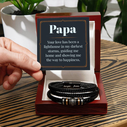 Papa - Lighthouse - Men's Leather Love You Forever Bracelet