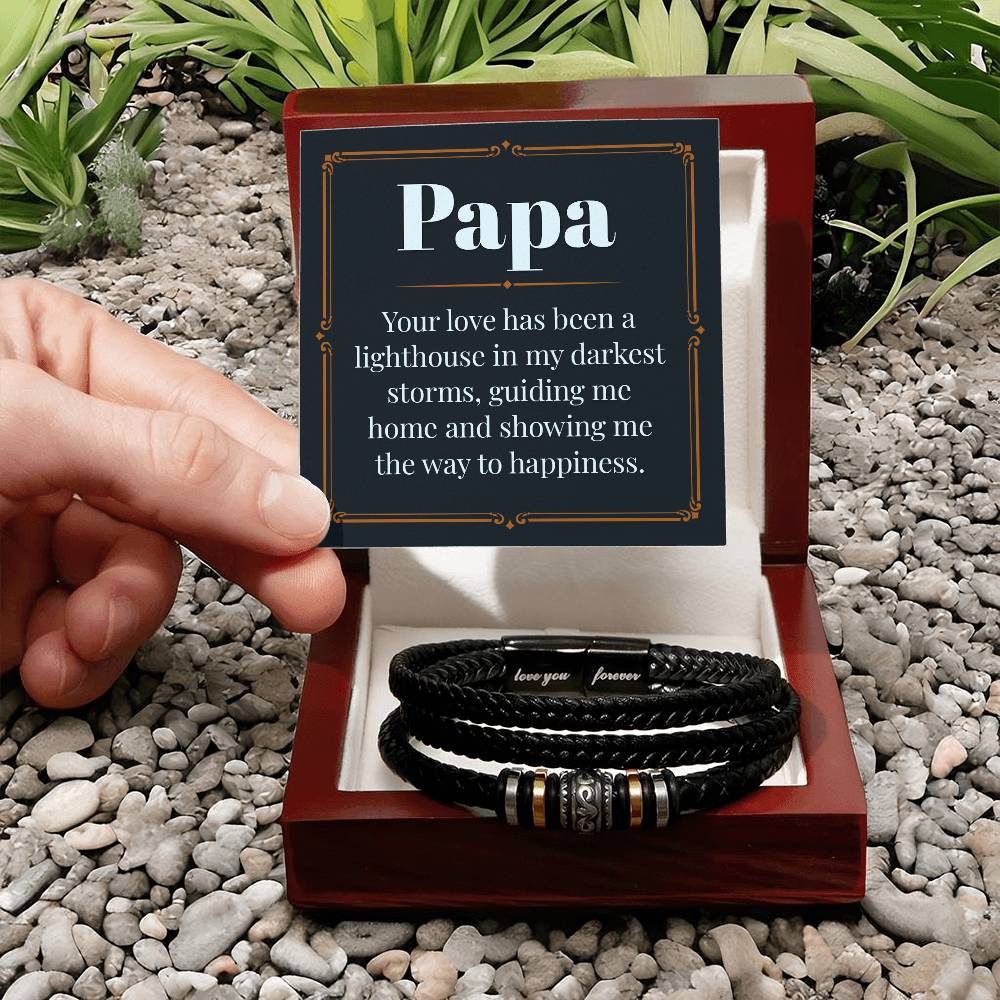 Papa - Lighthouse - Men's Leather Love You Forever Bracelet