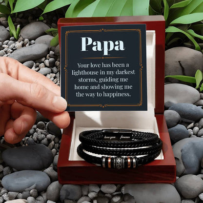 Papa - Lighthouse - Men's Leather Love You Forever Bracelet