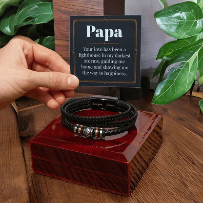 Papa - Lighthouse - Men's Leather Love You Forever Bracelet