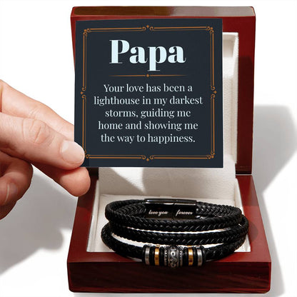 Papa - Lighthouse - Men's Leather Love You Forever Bracelet