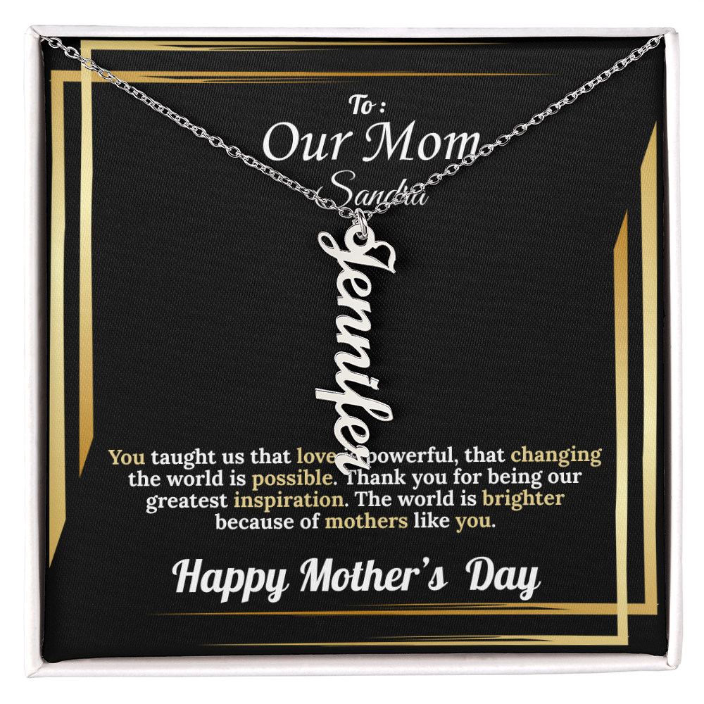 To Our Mom: Vertical Name Necklace for Mother's Day