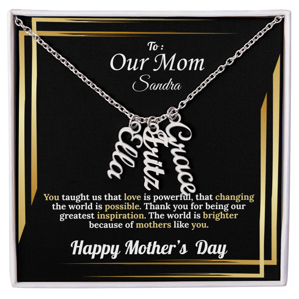 To Our Mom: Vertical Name Necklace for Mother's Day