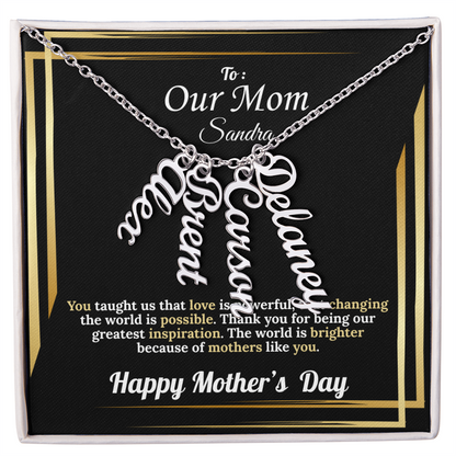 To Our Mom: Vertical Name Necklace for Mother's Day