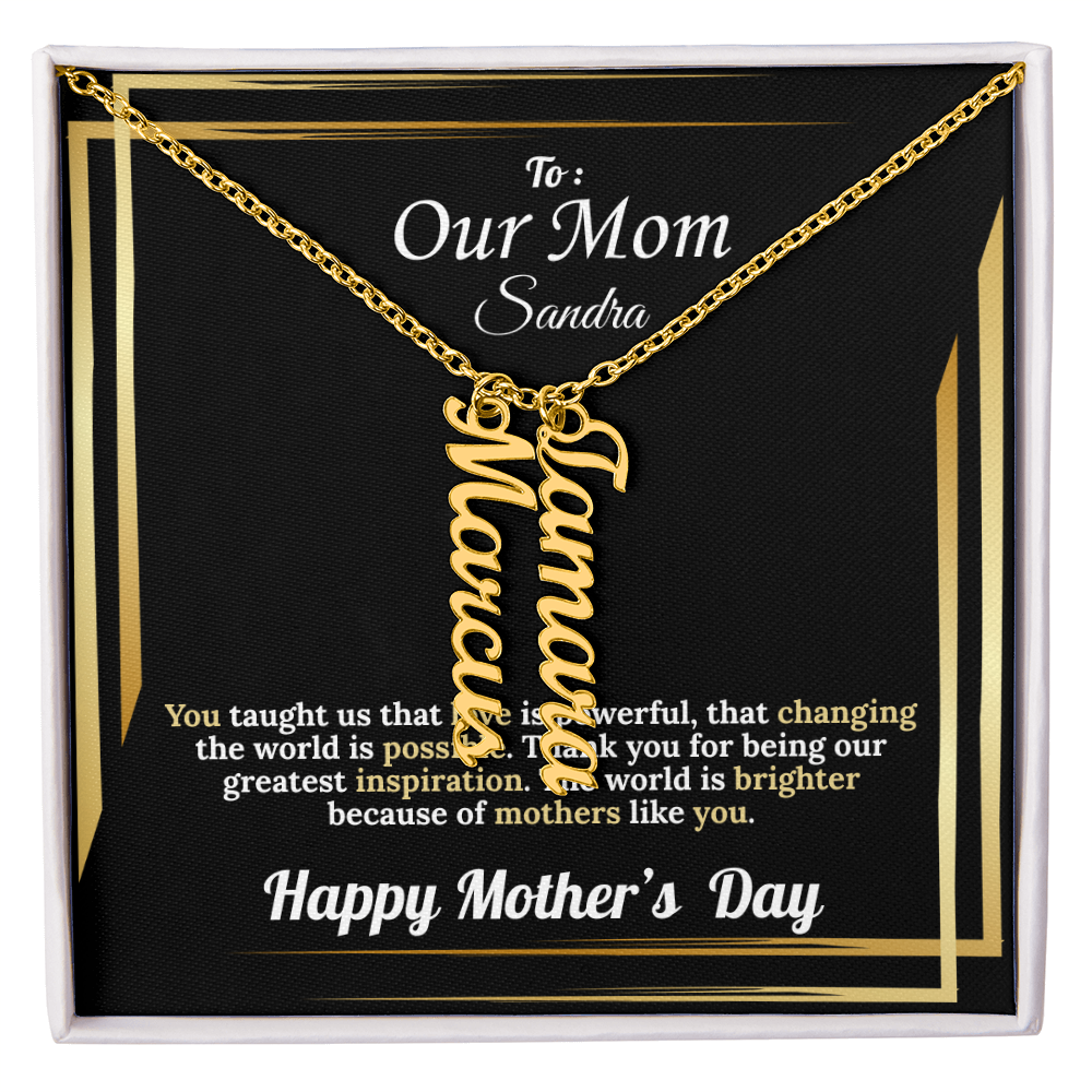 To Our Mom: Vertical Name Necklace for Mother's Day