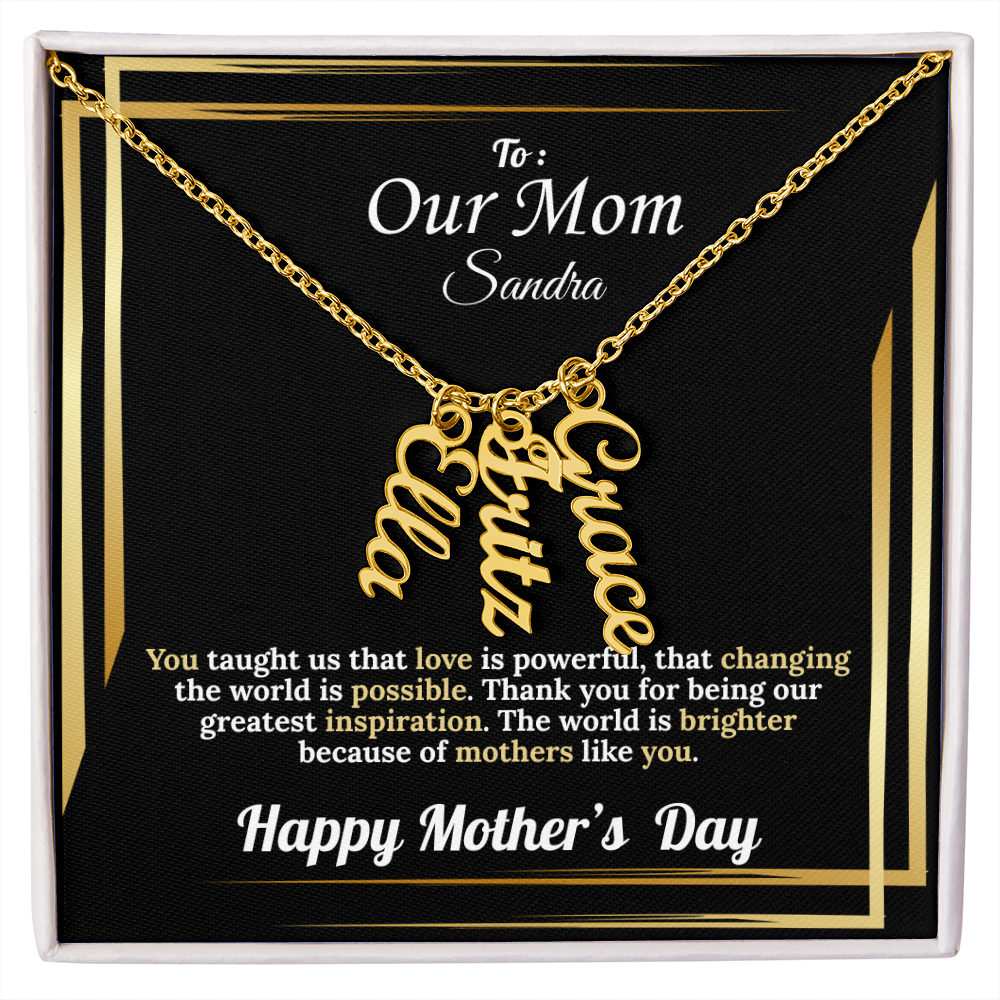 To Our Mom: Vertical Name Necklace for Mother's Day