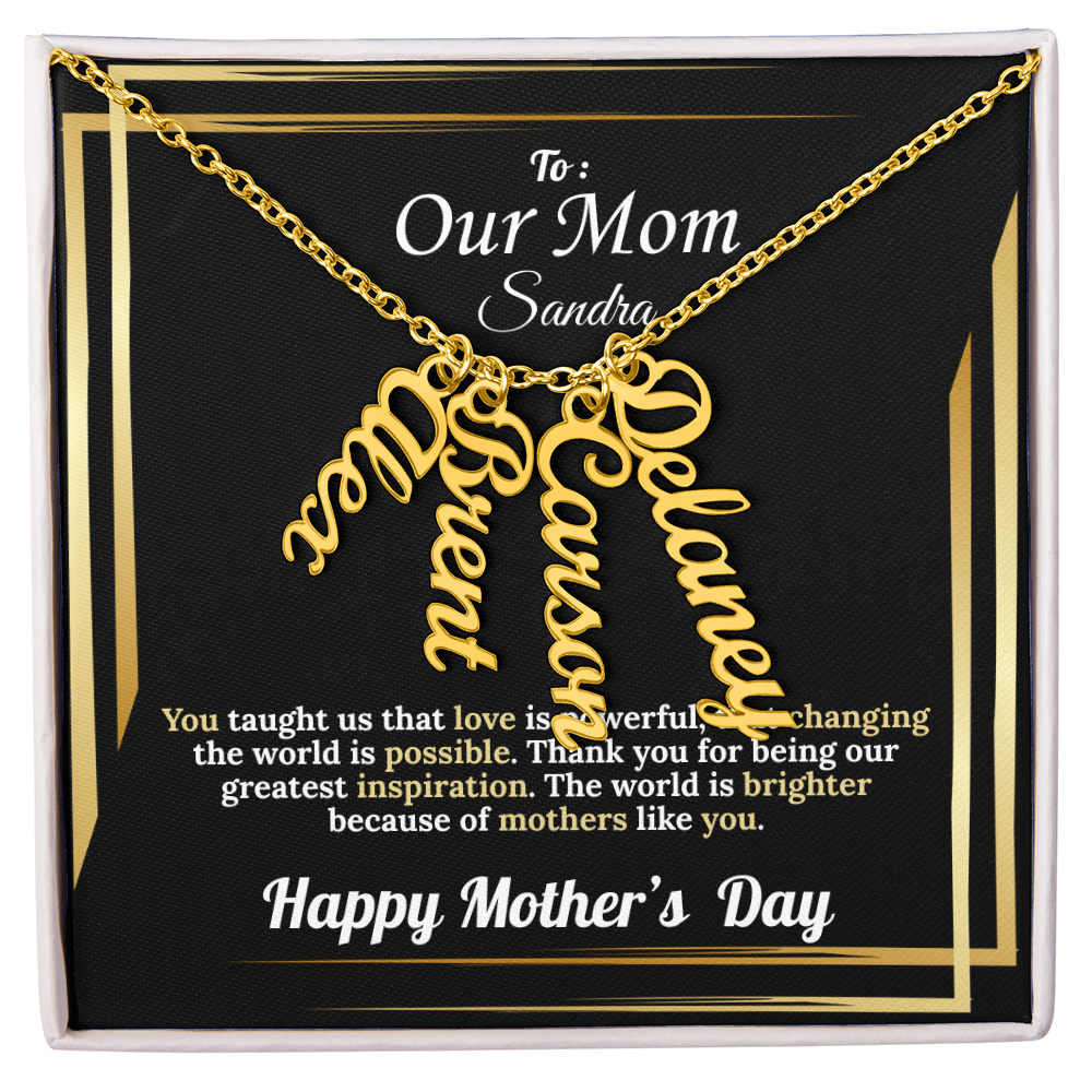 To Our Mom: Vertical Name Necklace for Mother's Day