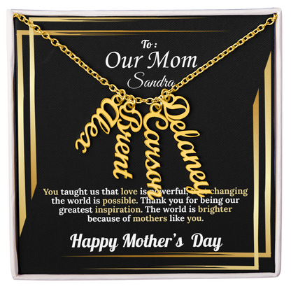 To Our Mom: Vertical Name Necklace for Mother's Day