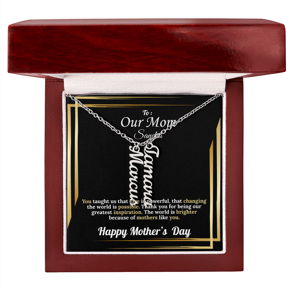To Our Mom: Vertical Name Necklace for Mother's Day