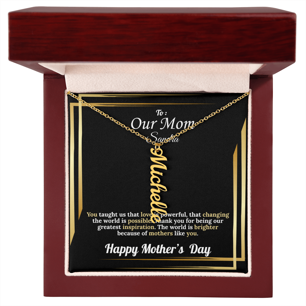 To Our Mom: Vertical Name Necklace for Mother's Day