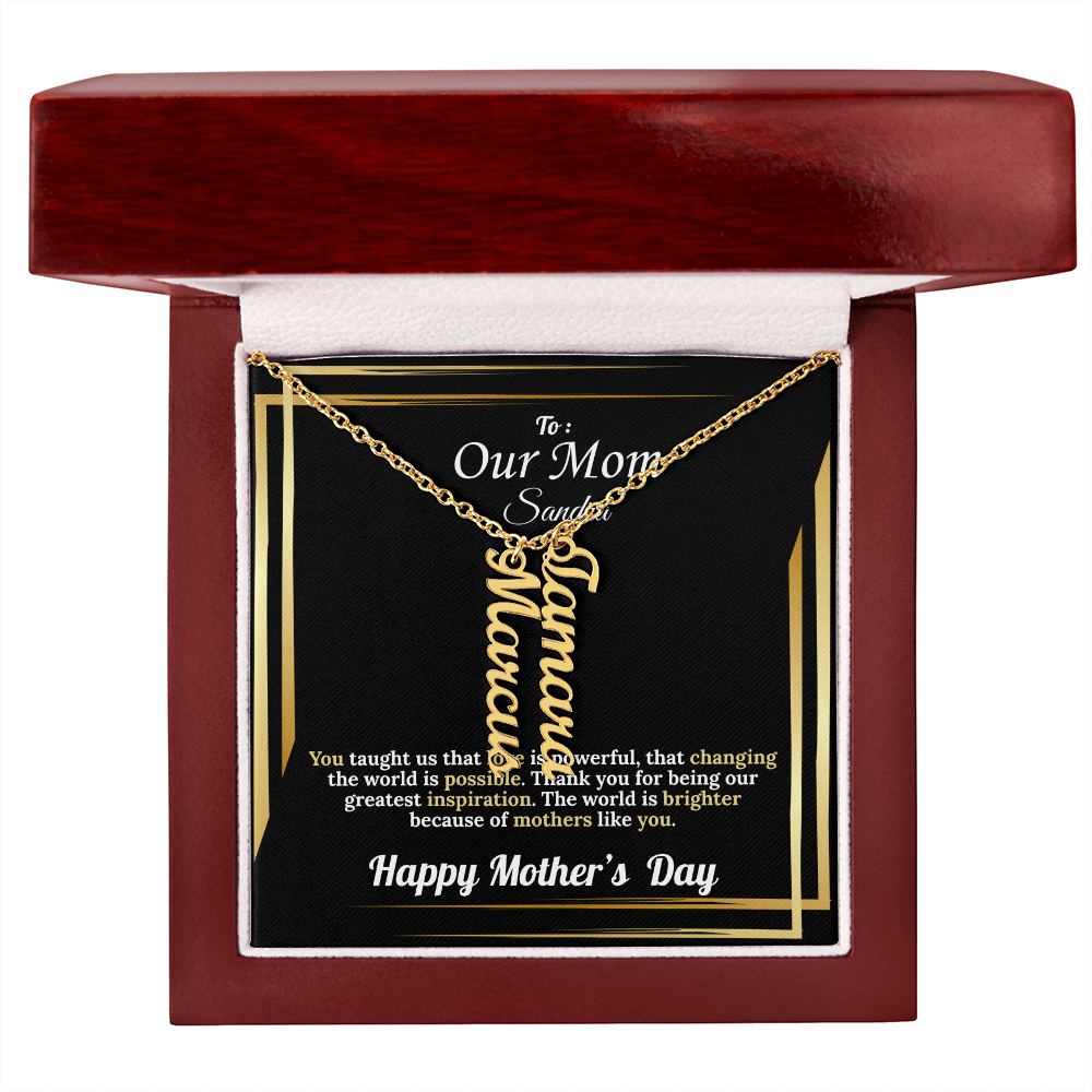 To Our Mom: Vertical Name Necklace for Mother's Day