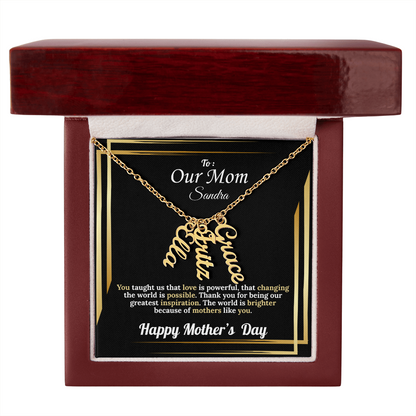 To Our Mom: Vertical Name Necklace for Mother's Day