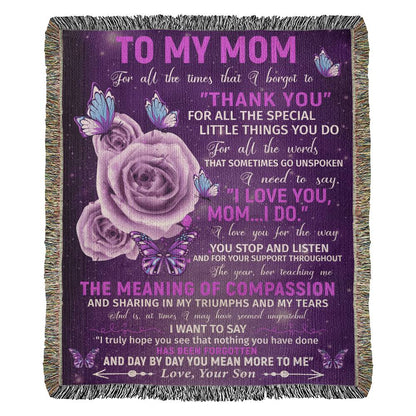 Son to Mother:  Thank You Mom - Heirloom Woven Blanket