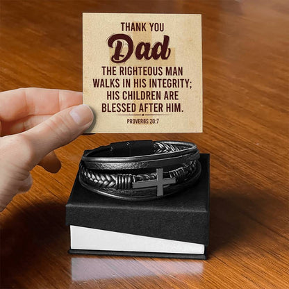 Thank You Dad - Men's Cross Leather Bracelet