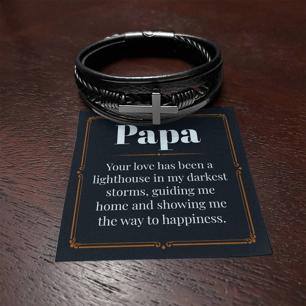 Papa - Lighthouse - Men's Cross Leather Bracelet