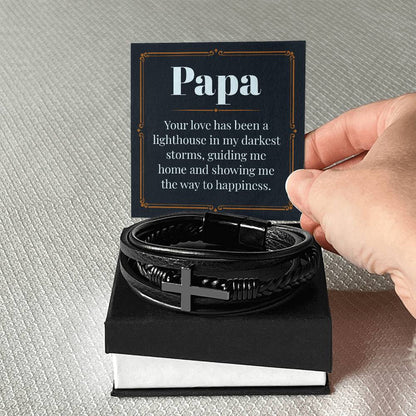 Papa - Lighthouse - Men's Cross Leather Bracelet