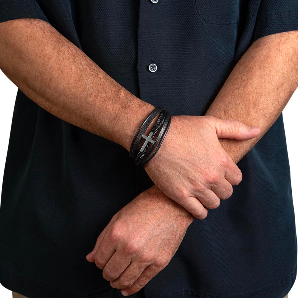 Dad: You're the Anchor - Men's Cross Leather Bracelet
