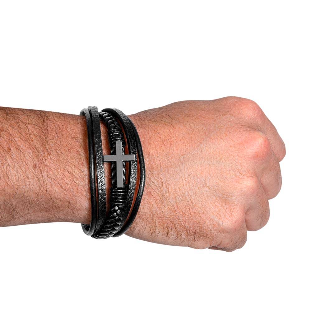 Dad - You Gave Me Wings to Soar - Men's Cross Leather Bracelet
