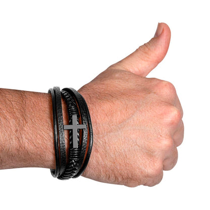 To My Husband - Men's Cross Leather Bracelet