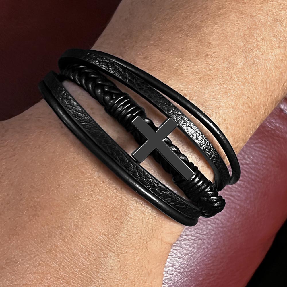 Thank You Dad - Men's Cross Leather Bracelet