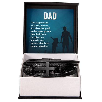 Dad - You Gave Me Wings to Soar - Men's Cross Leather Bracelet